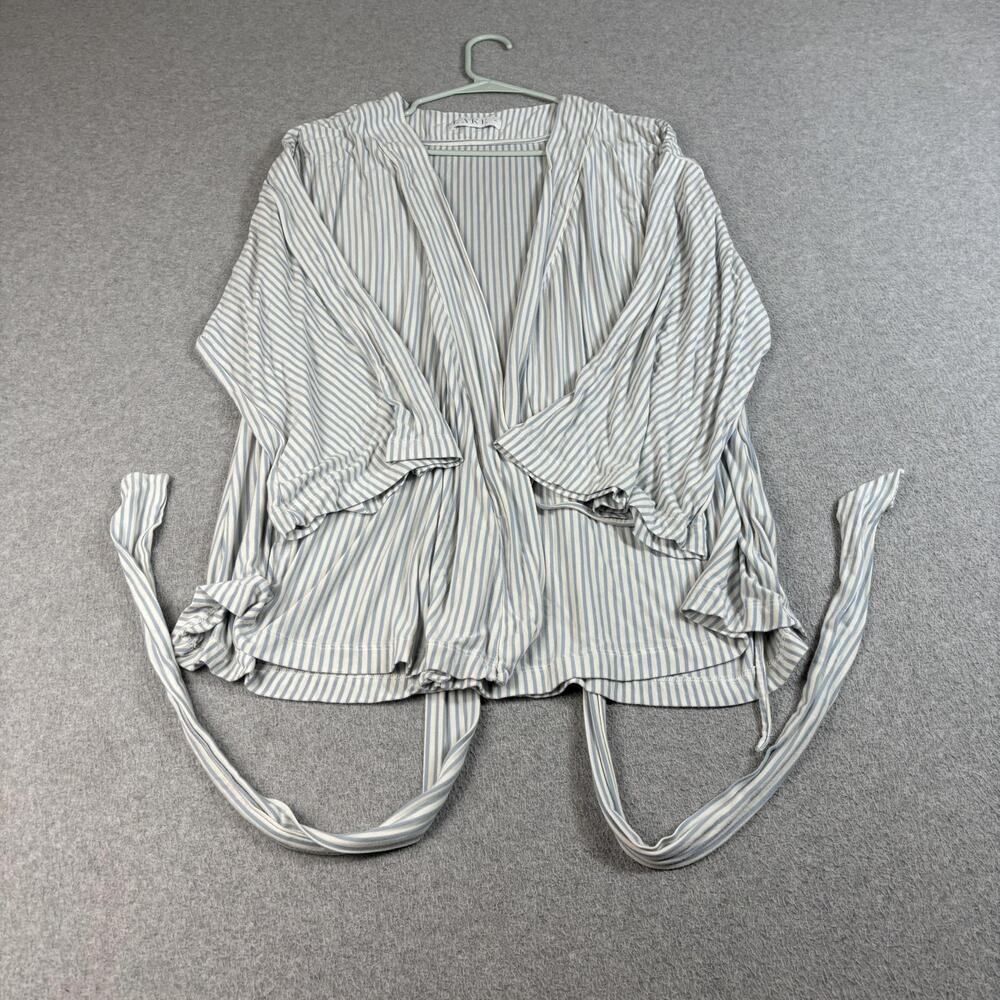 LAKE Robe Women XL Blue Striped Modal Jersey Kimono Belted Lightweight Lounge